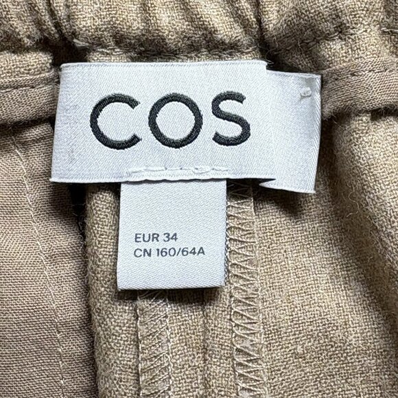 COS Women Wool Blend Pants Sz 28 Tan Elastic Drawstring Waist Wide Leg 2-28 - Picture 8 of 13